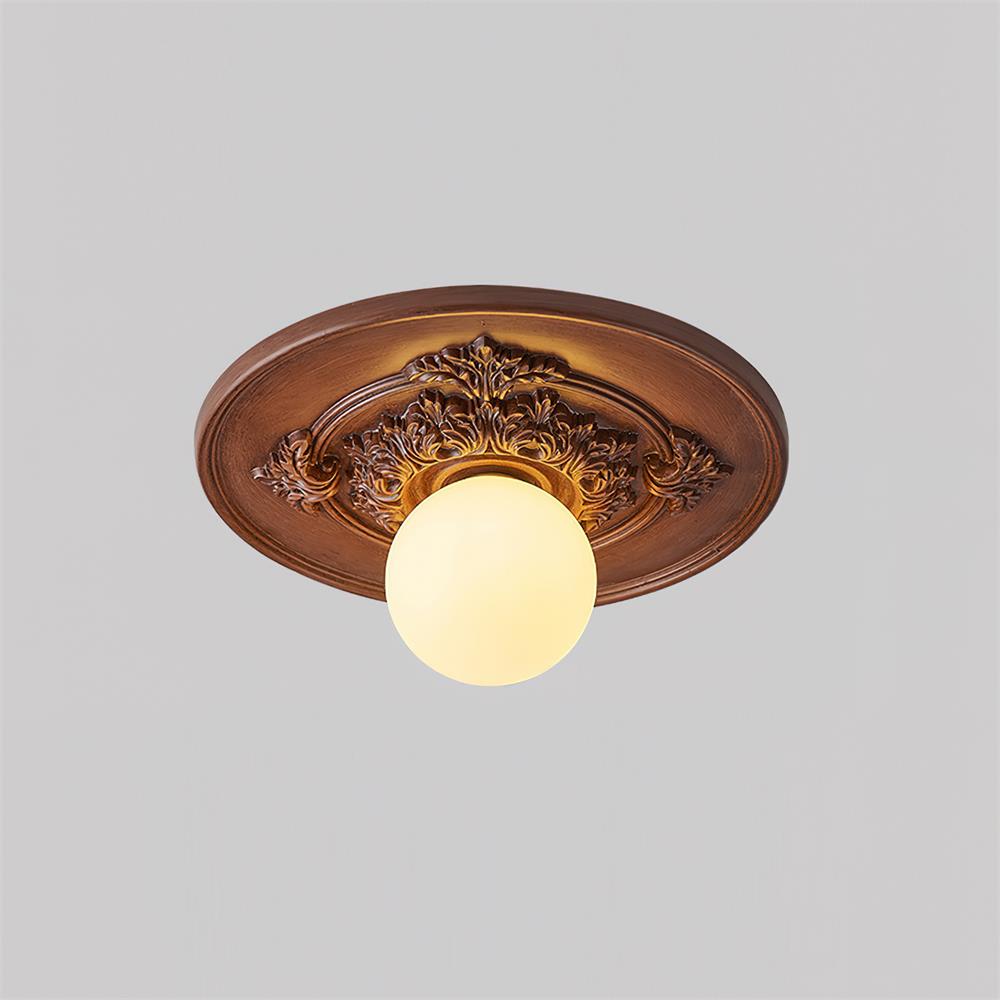 Ivorelle Vintage Carved Ceiling Light with Globe Shade - Lamp Copper
