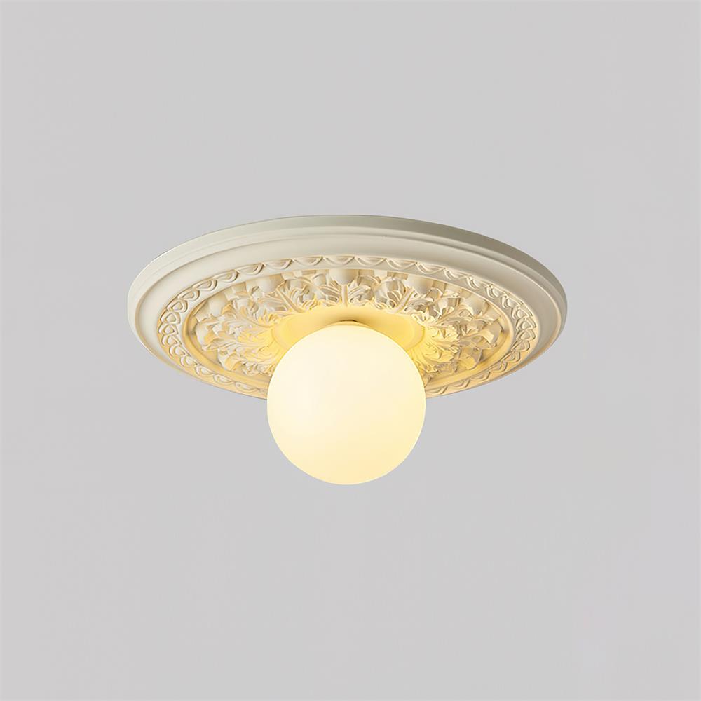 Ivorelle Vintage Carved Ceiling Light with Globe Shade - Lamp Copper