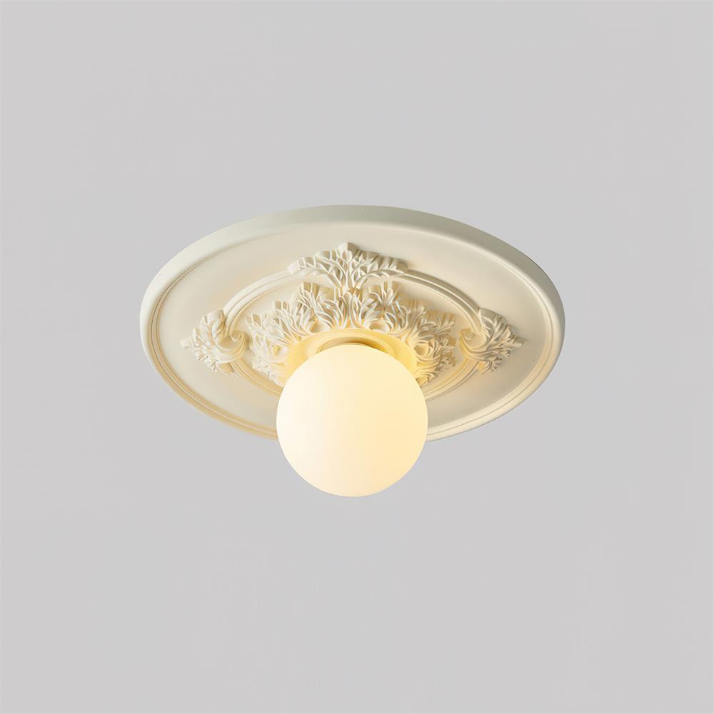 Ivorelle Vintage Carved Ceiling Light with Globe Shade - Lamp Copper
