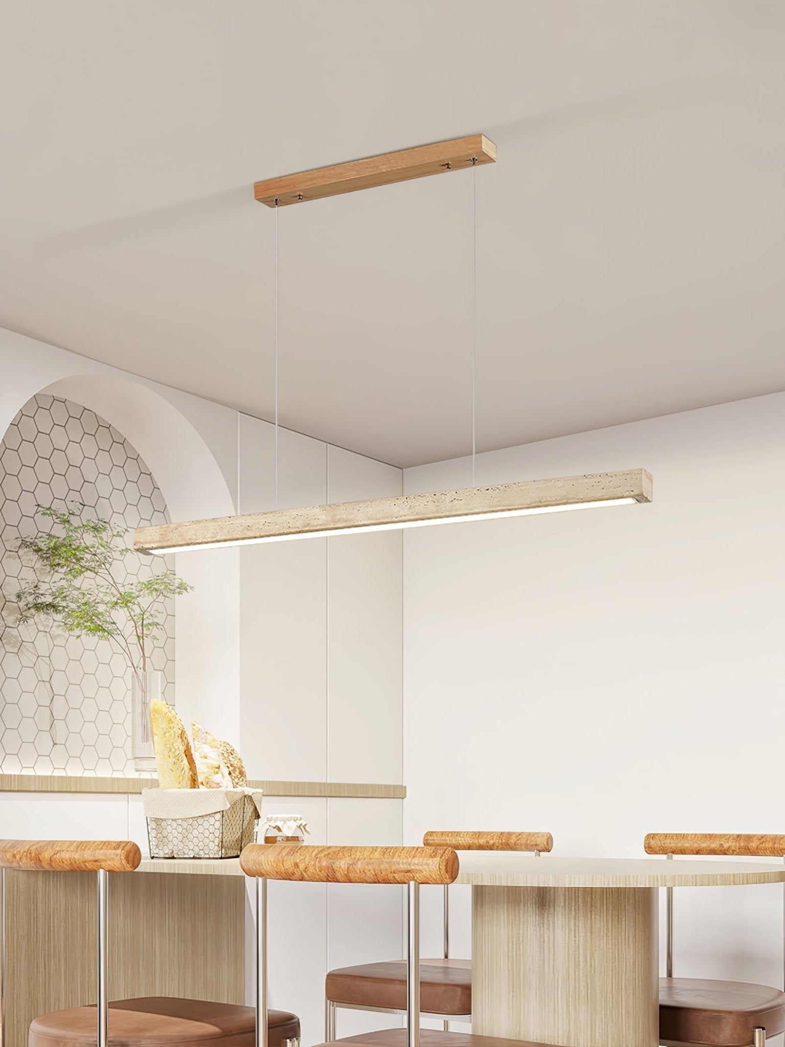 Imiror Minimalist Travertine Linear Pendant Light - Lamp Copper
