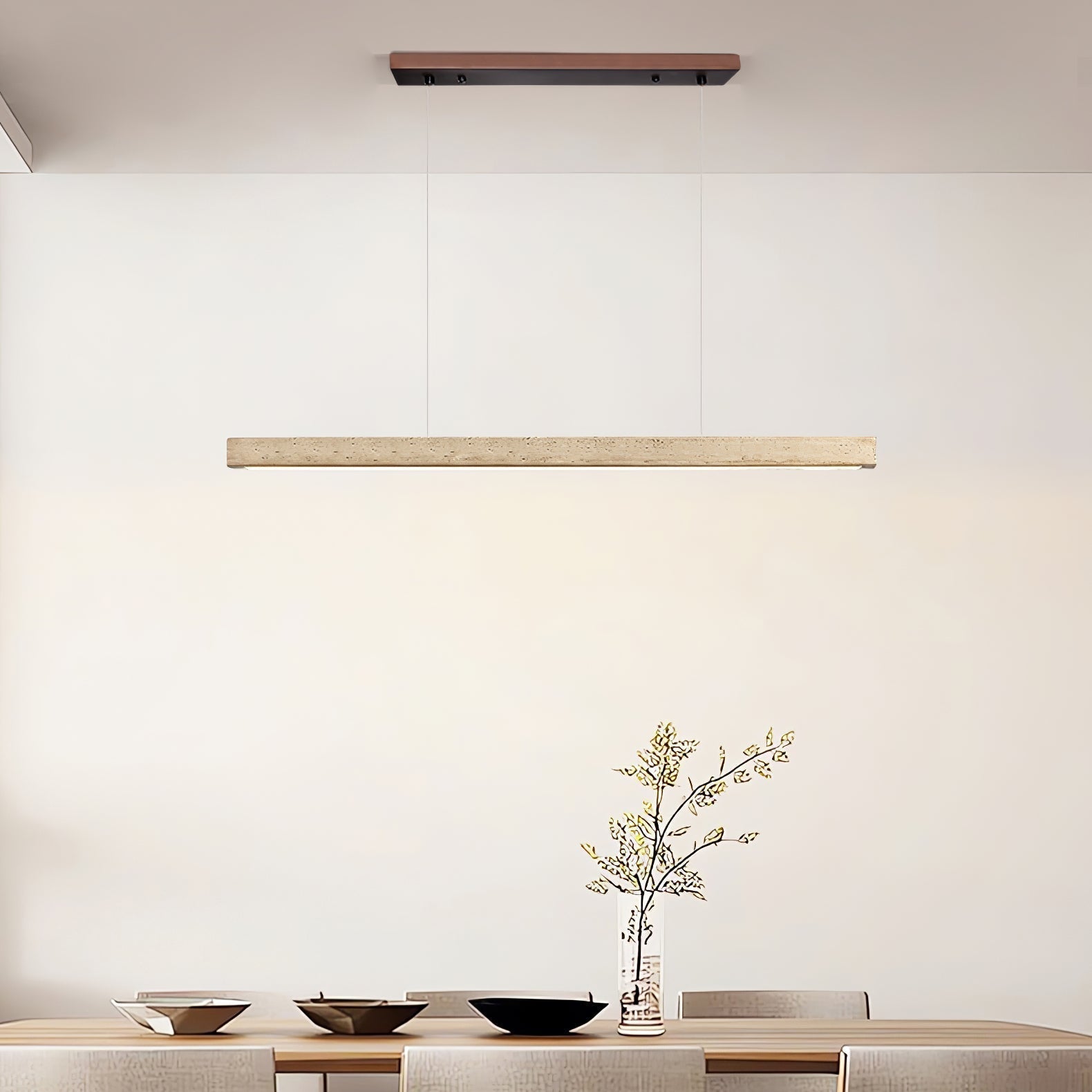 Imiror Minimalist Travertine Linear Pendant Light - Lamp Copper