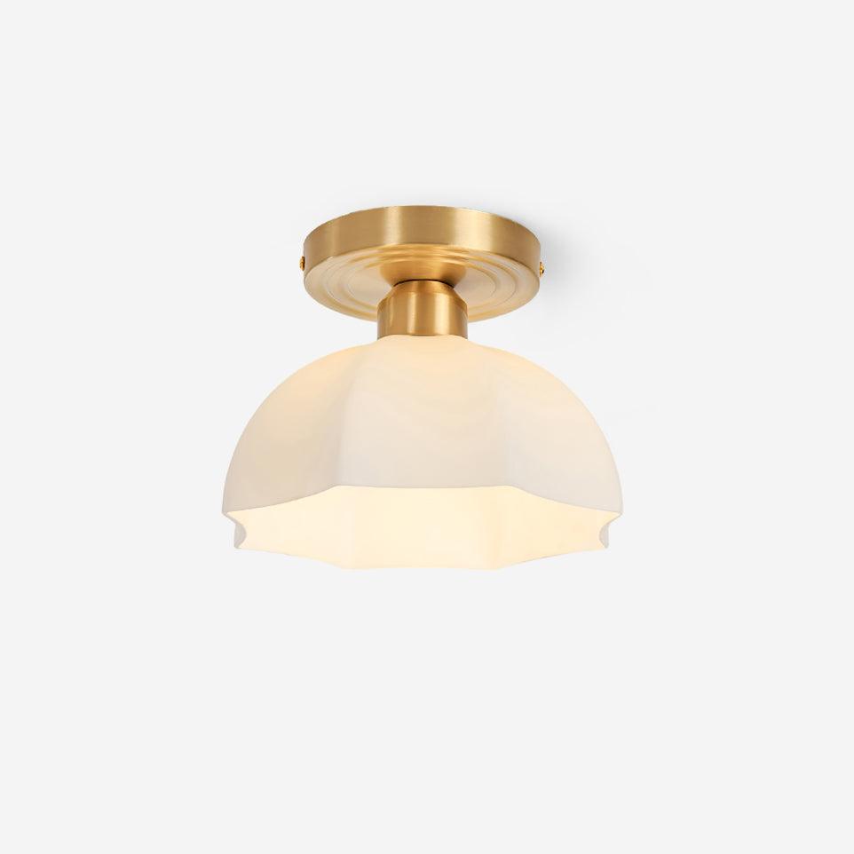 Avelin Brass Base and Opal Glass Flush Mount Ceiling Light - Lamp Copper