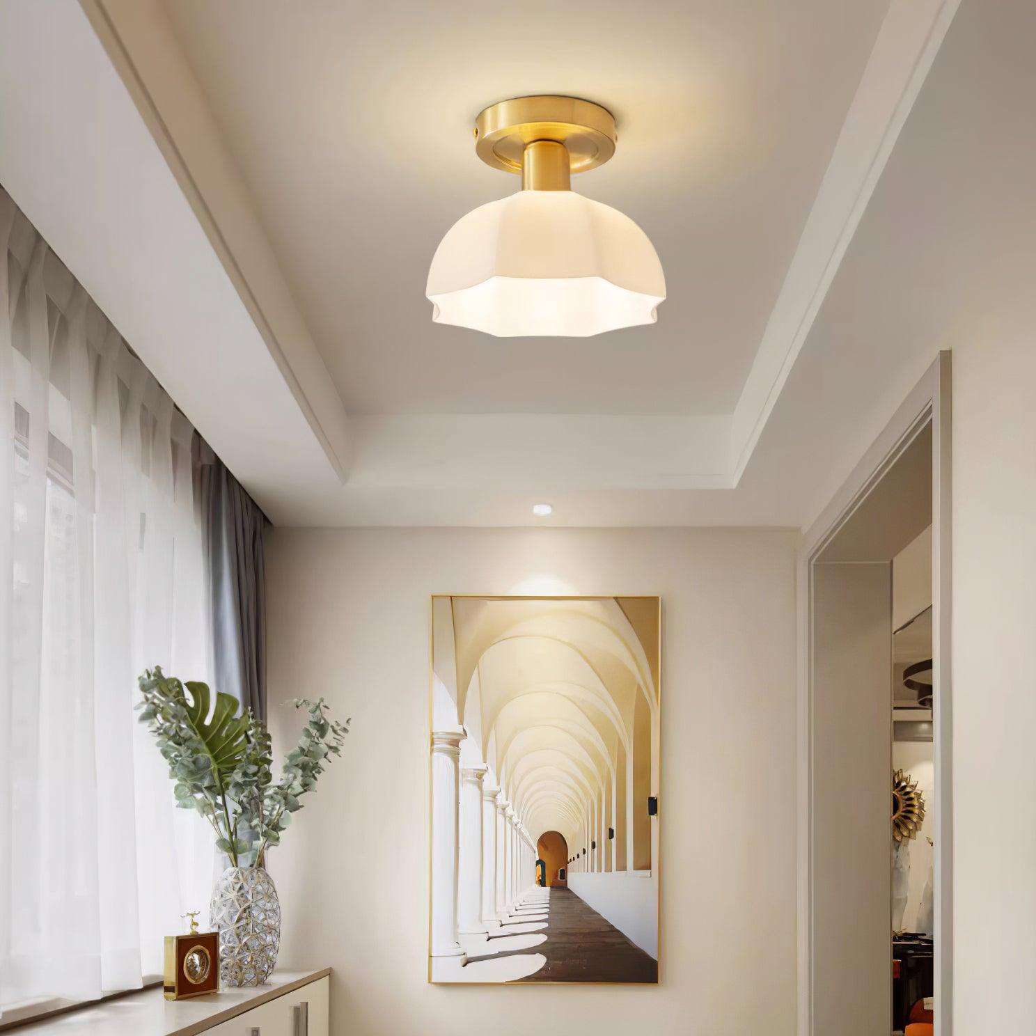Avelin Brass Base and Opal Glass Flush Mount Ceiling Light - Lamp Copper