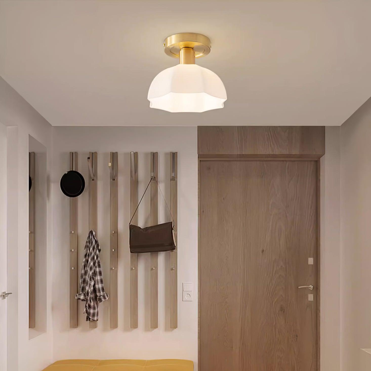 Avelin Brass Base and Opal Glass Flush Mount Ceiling Light - Lamp Copper