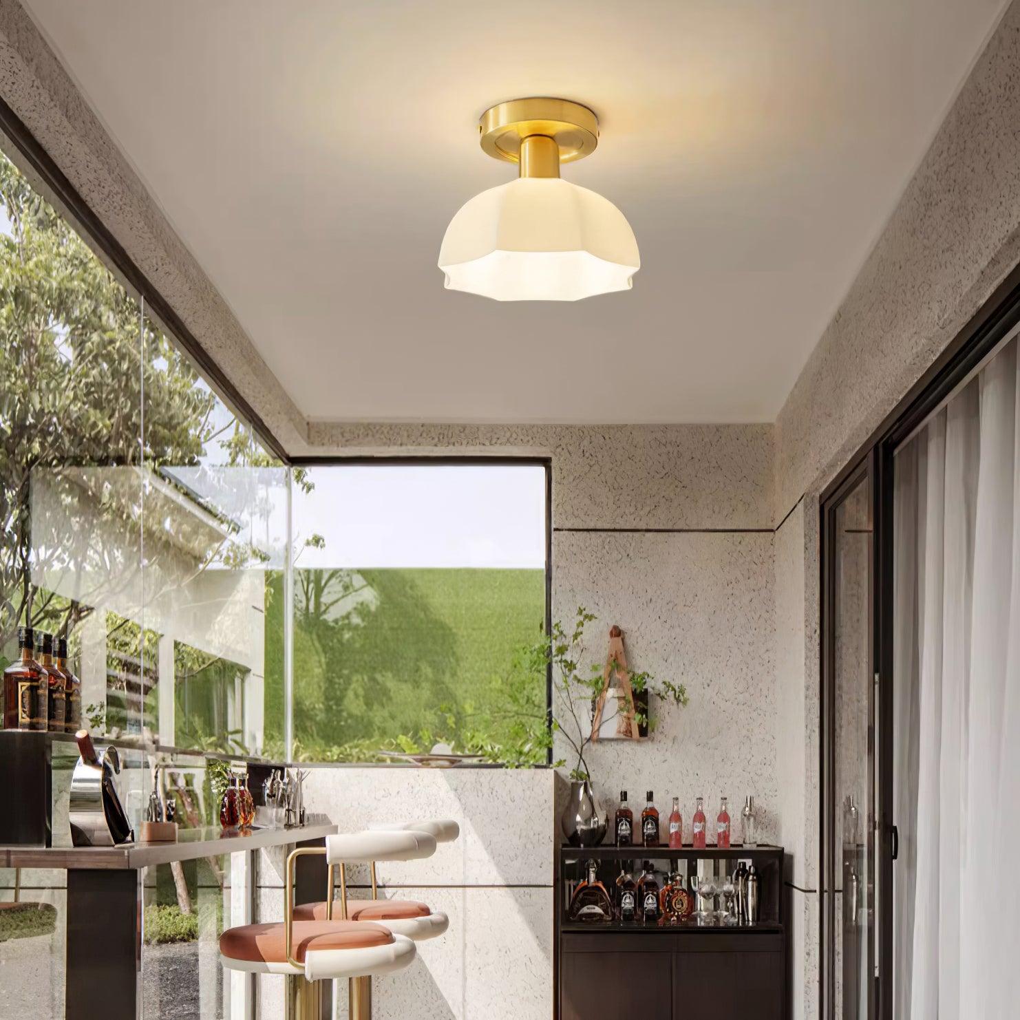 Avelin Brass Base and Opal Glass Flush Mount Ceiling Light - Lamp Copper