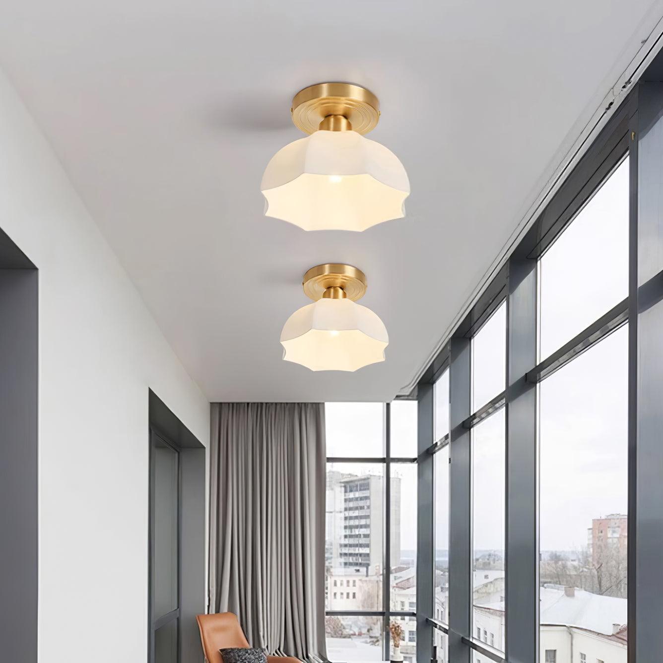 Avelin Brass Base and Opal Glass Flush Mount Ceiling Light - Lamp Copper