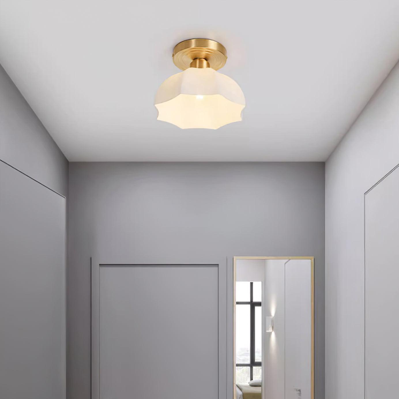 Avelin Brass Base and Opal Glass Flush Mount Ceiling Light - Lamp Copper