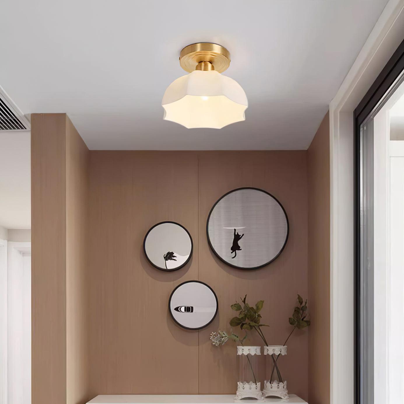 Avelin Brass Base and Opal Glass Flush Mount Ceiling Light - Lamp Copper