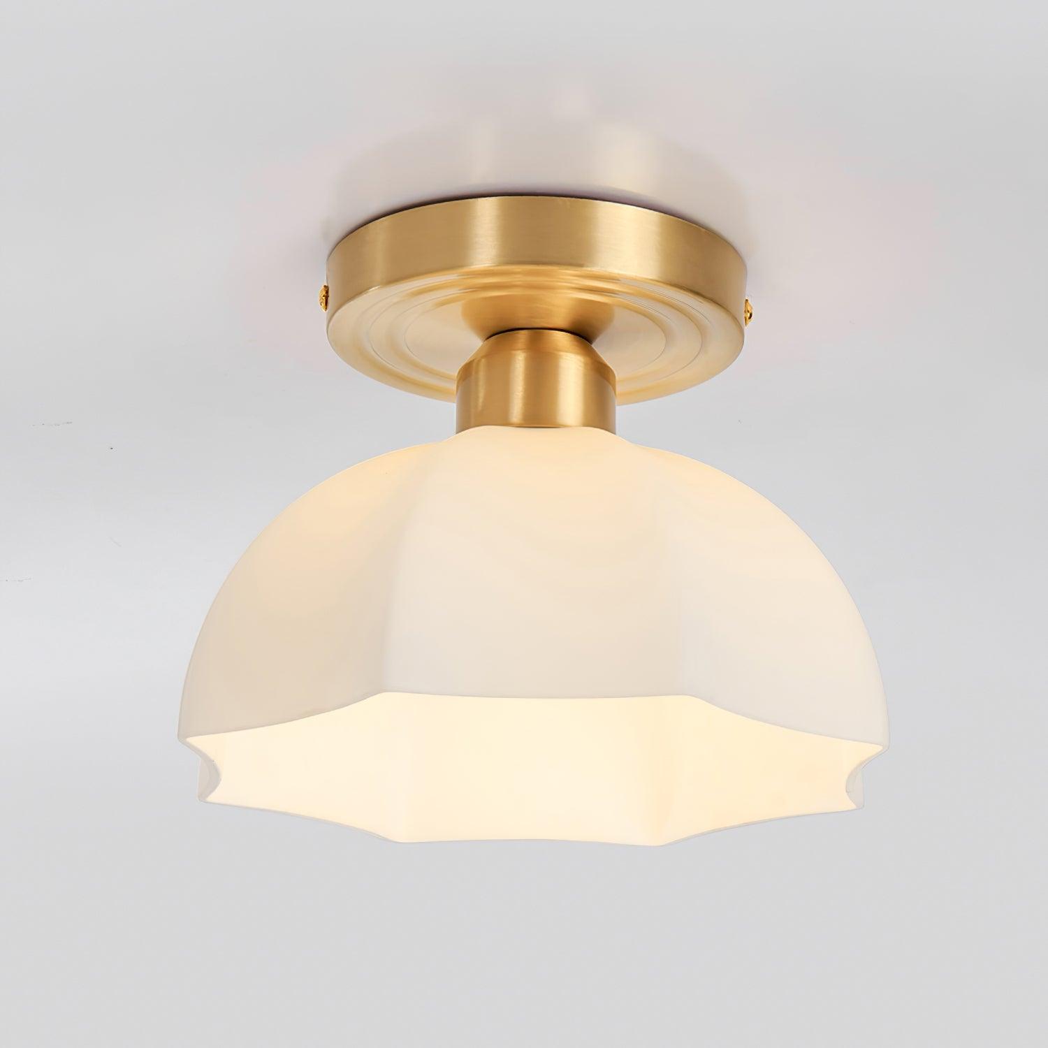 Avelin Brass Base and Opal Glass Flush Mount Ceiling Light - Lamp Copper