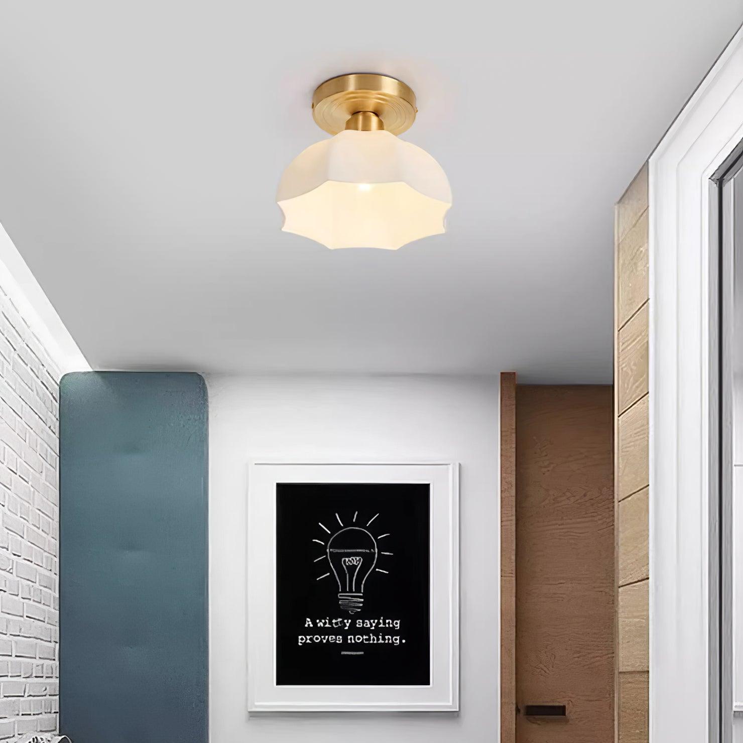 Avelin Brass Base and Opal Glass Flush Mount Ceiling Light - Lamp Copper