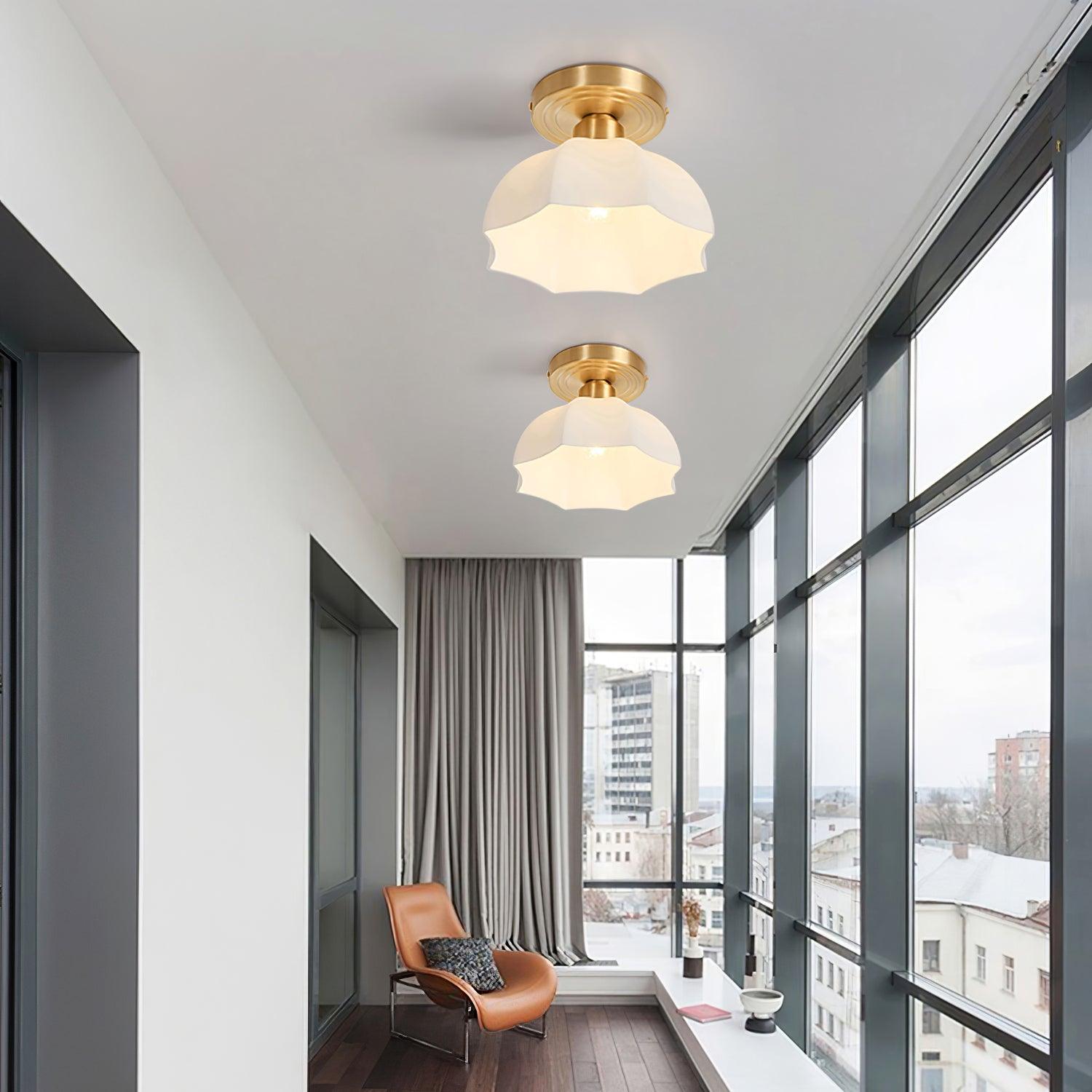 Avelin Brass Base and Opal Glass Flush Mount Ceiling Light - Lamp Copper