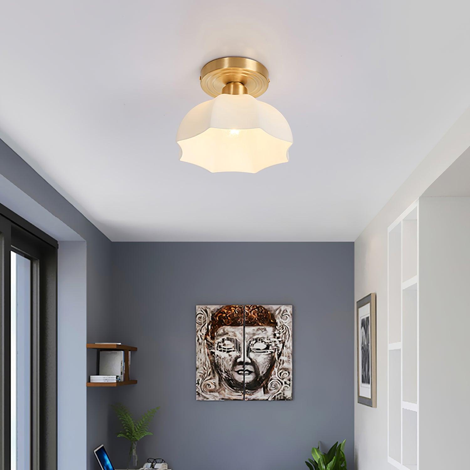 Avelin Brass Base and Opal Glass Flush Mount Ceiling Light - Lamp Copper