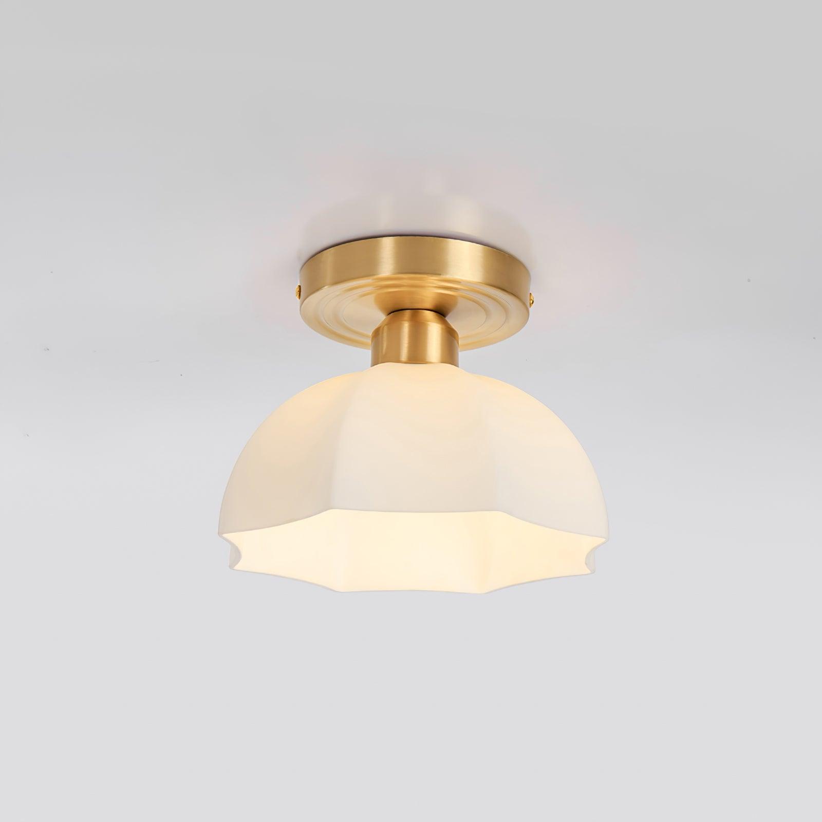 Avelin Brass Base and Opal Glass Flush Mount Ceiling Light - Lamp Copper