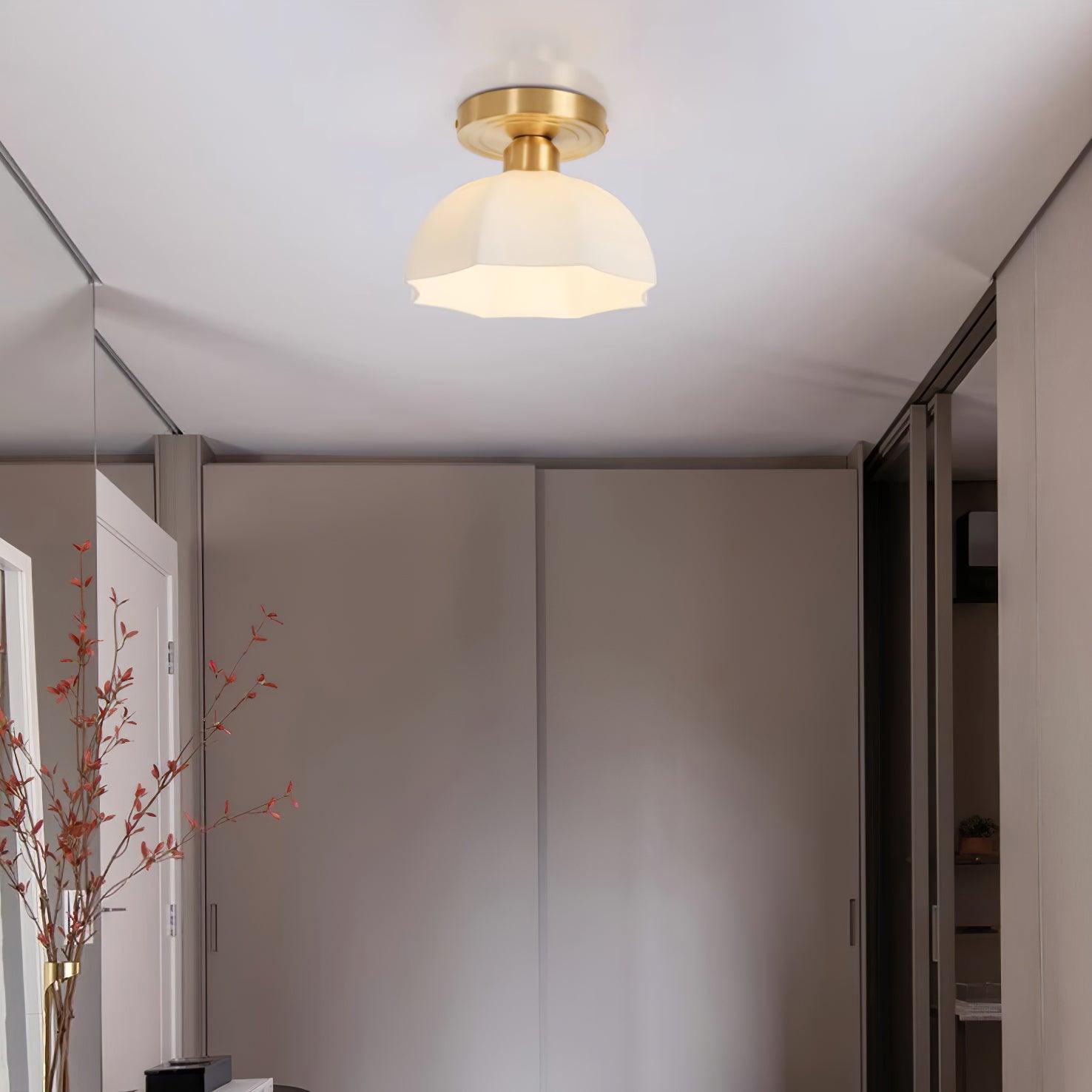 Avelin Brass Base and Opal Glass Flush Mount Ceiling Light - Lamp Copper