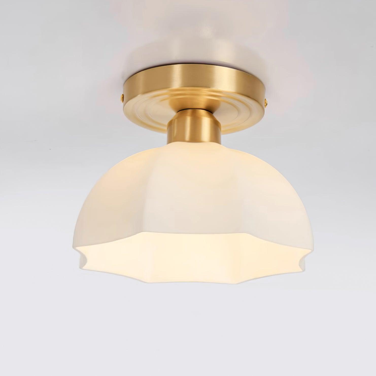 Avelin Brass Base and Opal Glass Flush Mount Ceiling Light - Lamp Copper