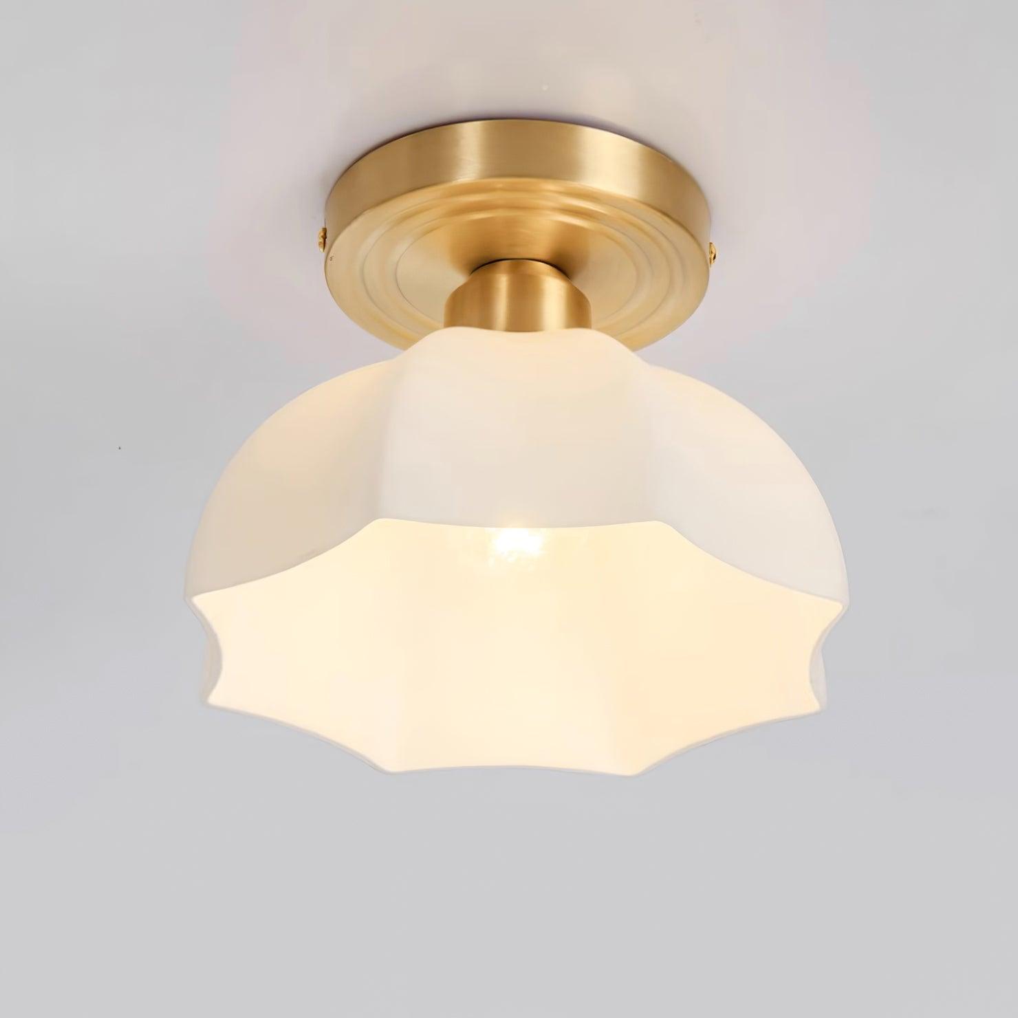 Avelin Brass Base and Opal Glass Flush Mount Ceiling Light - Lamp Copper