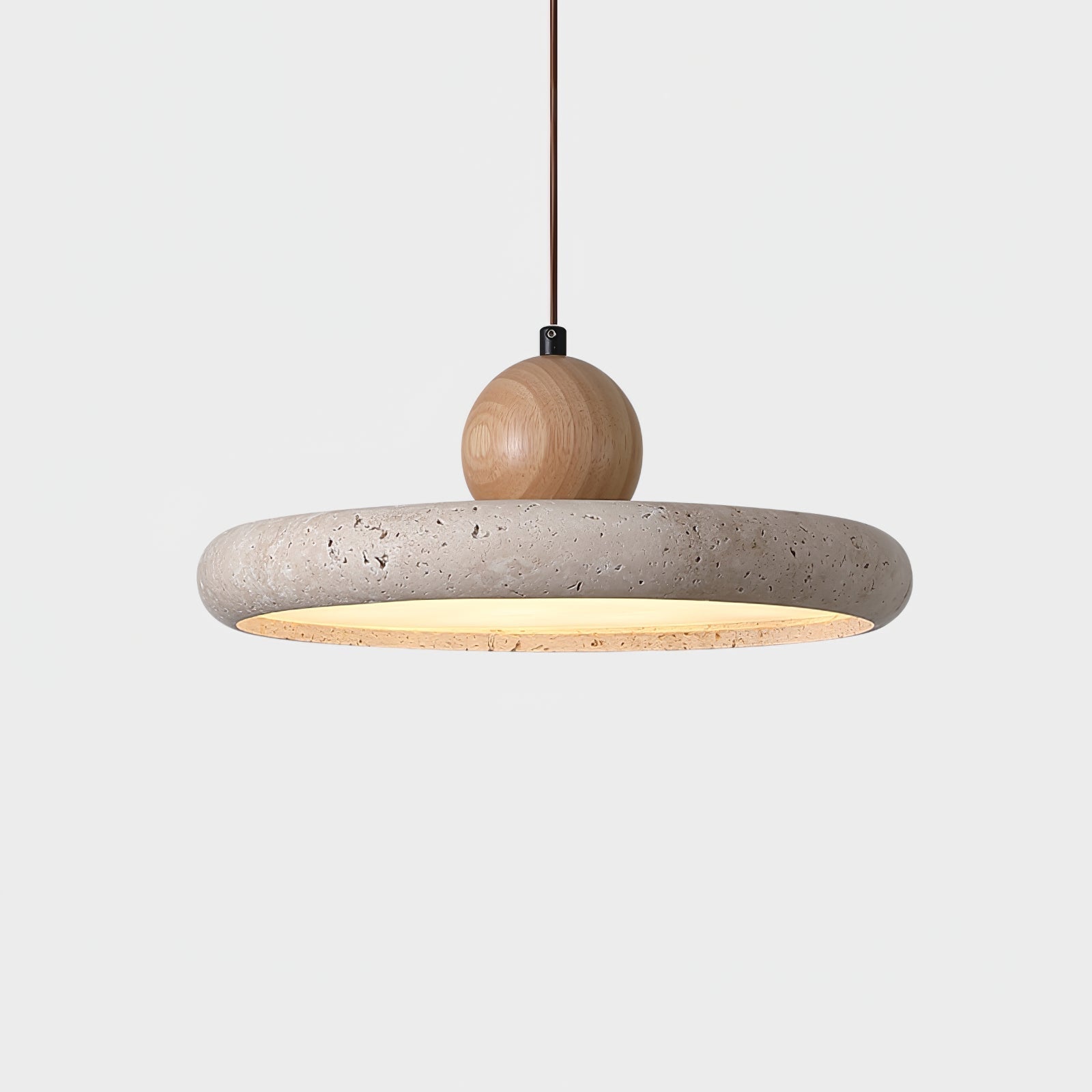 Opalyn Travertine & Wood Pendant Light - Lamp Copper