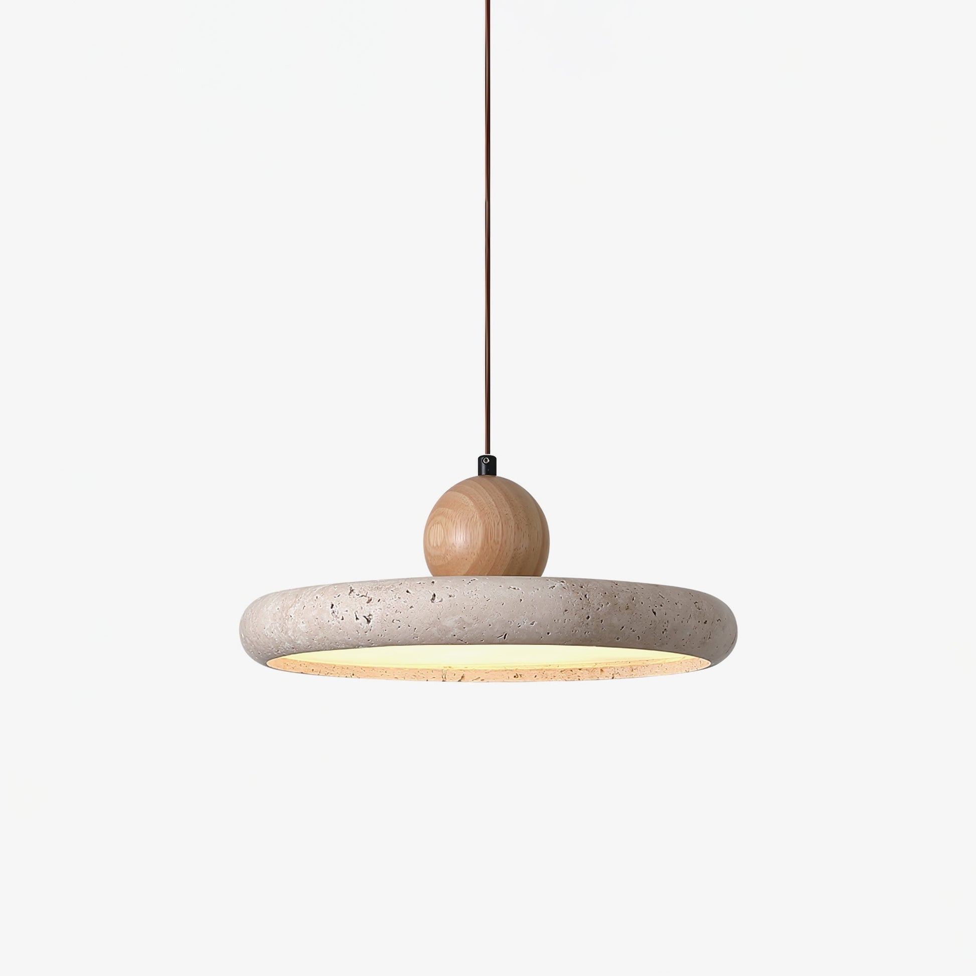 Opalyn Travertine & Wood Pendant Light - Lamp Copper