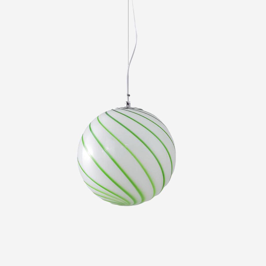 Pendant Lamp Glass Globe Light with Green Swirl Stripes - Lamp Copper
