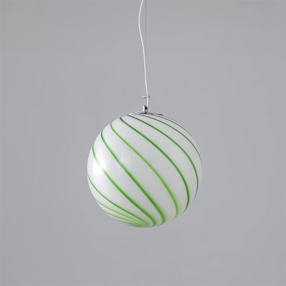 Pendant Lamp Glass Globe Light with Green Swirl Stripes - Lamp Copper