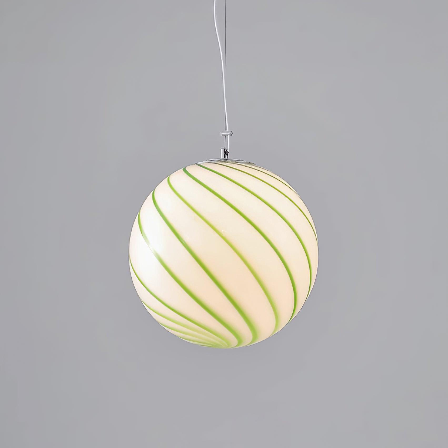 Pendant Lamp Glass Globe Light with Green Swirl Stripes - Lamp Copper