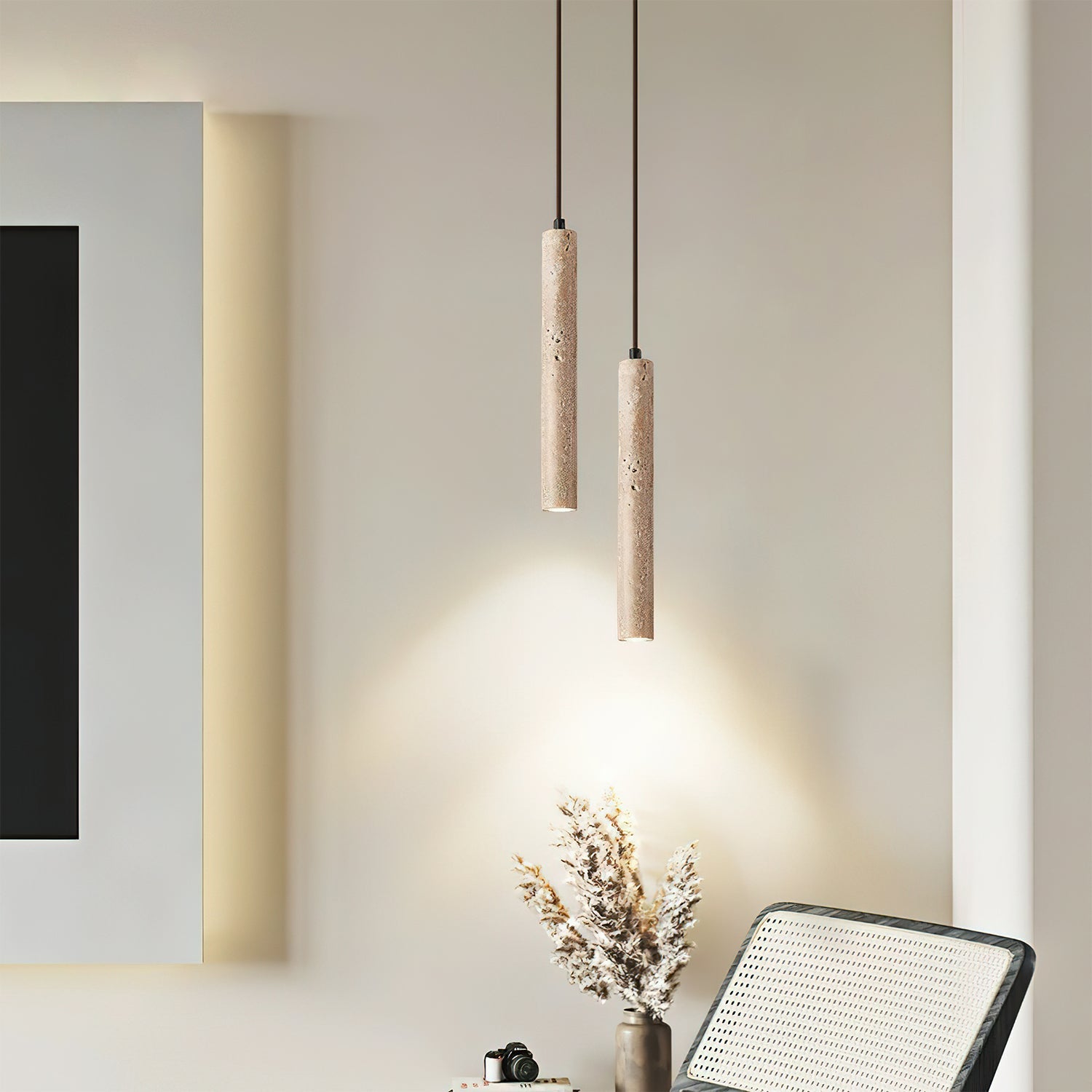 Olvynarae Cylindrical Travertine Pendant Light - Lamp Copper