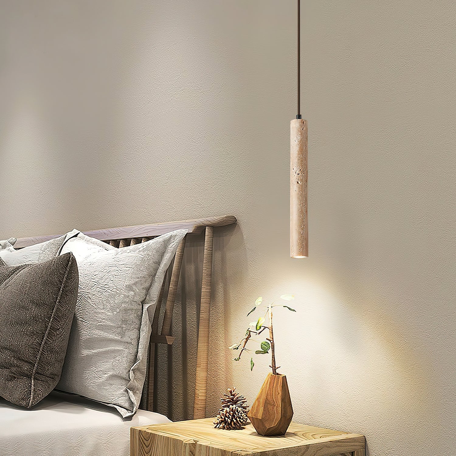 Olvynarae Cylindrical Travertine Pendant Light - Lamp Copper