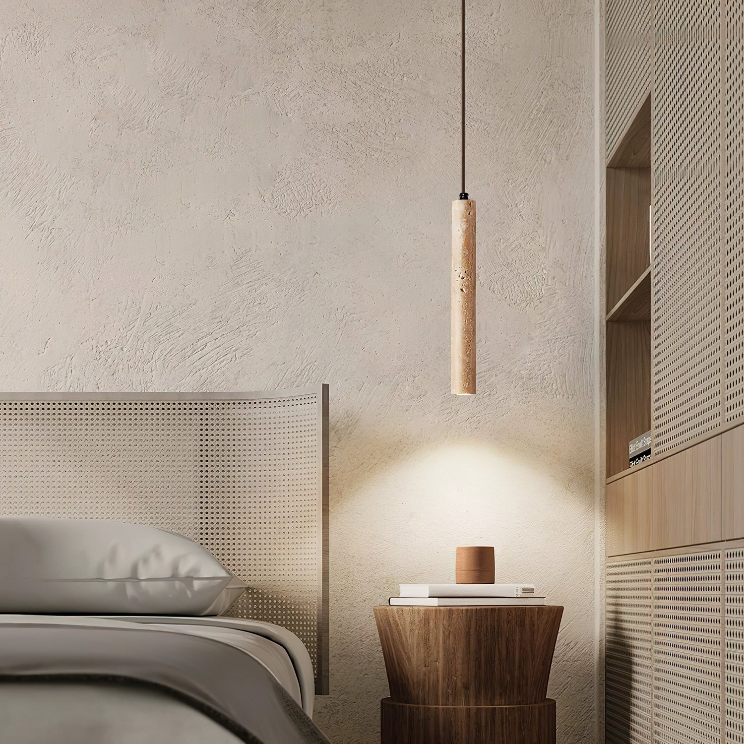 Olvynarae Cylindrical Travertine Pendant Light - Lamp Copper