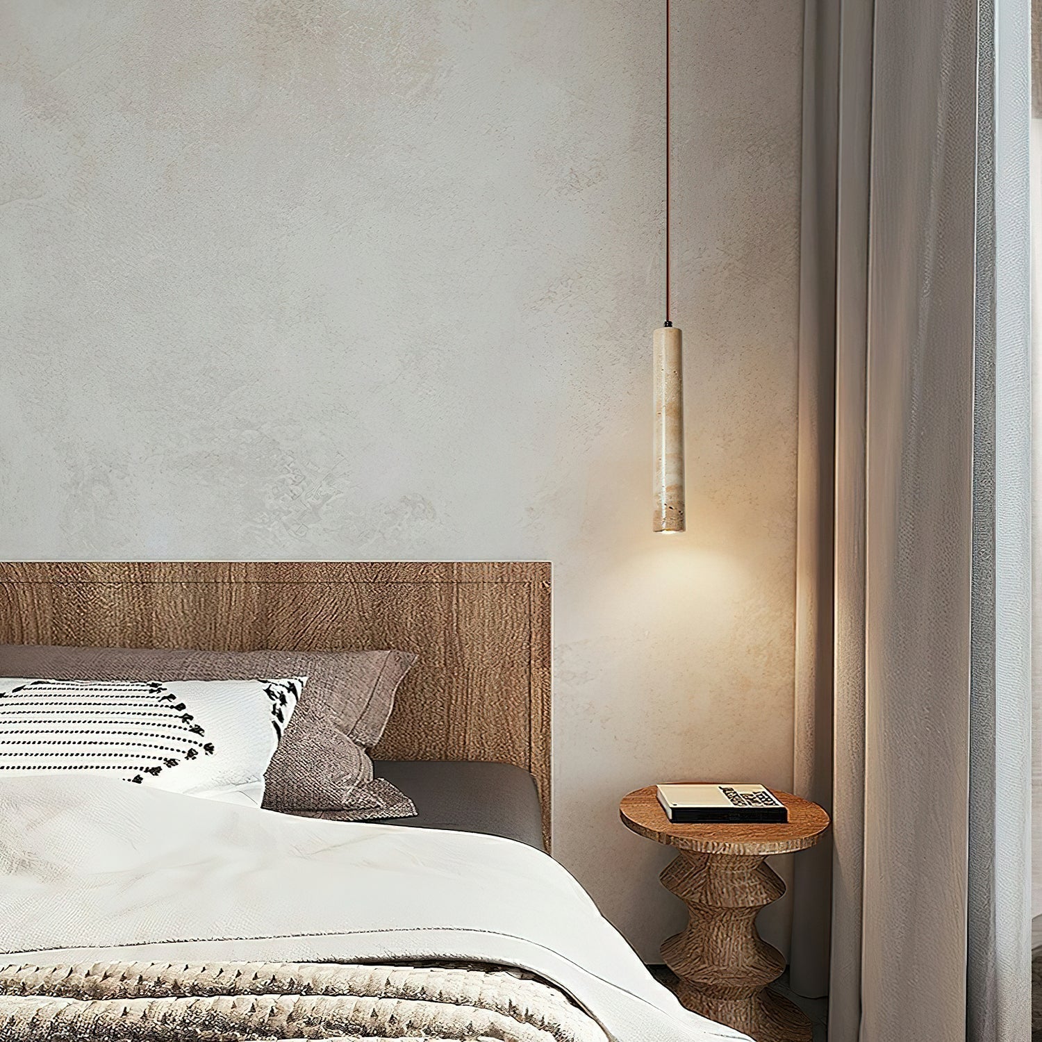 Olvynarae Cylindrical Travertine Pendant Light - Lamp Copper