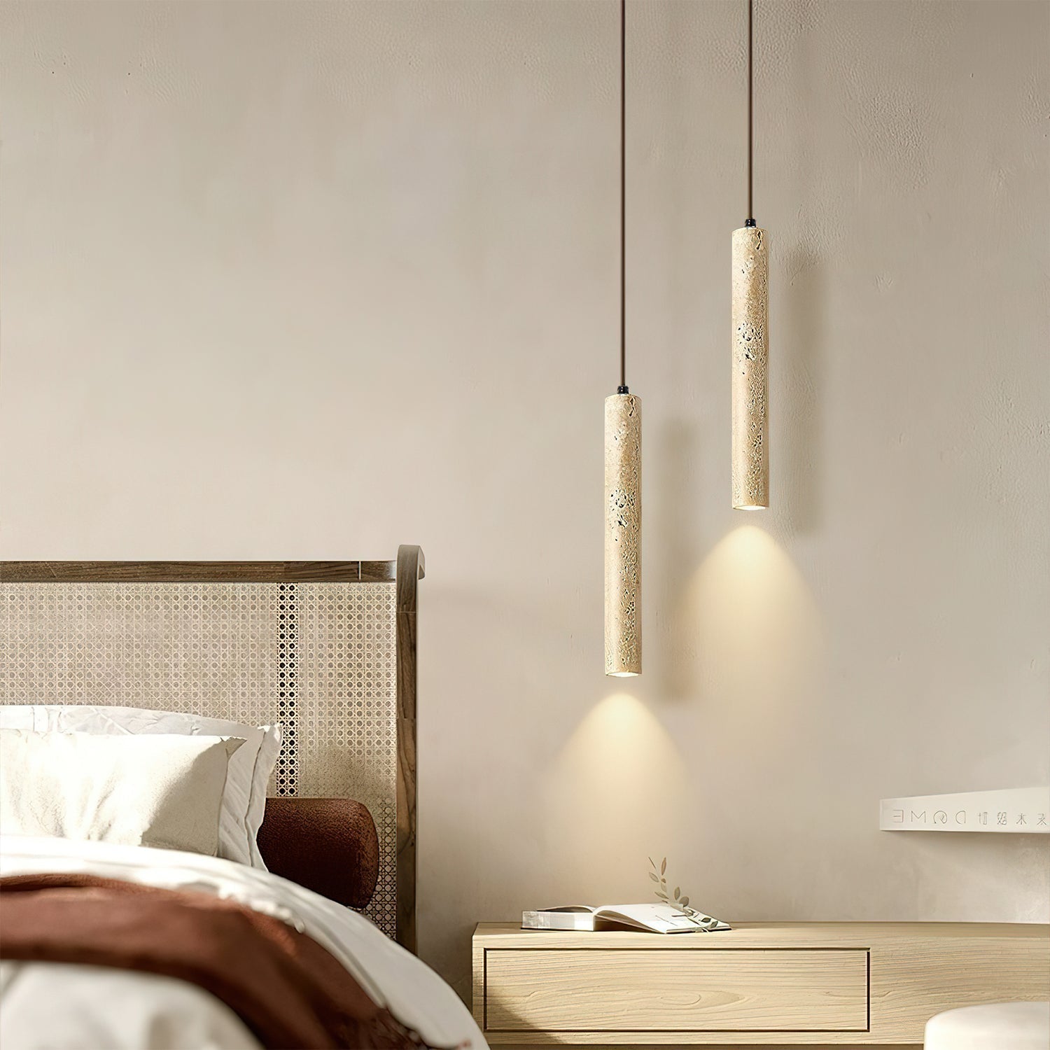 Olvynarae Cylindrical Travertine Pendant Light - Lamp Copper