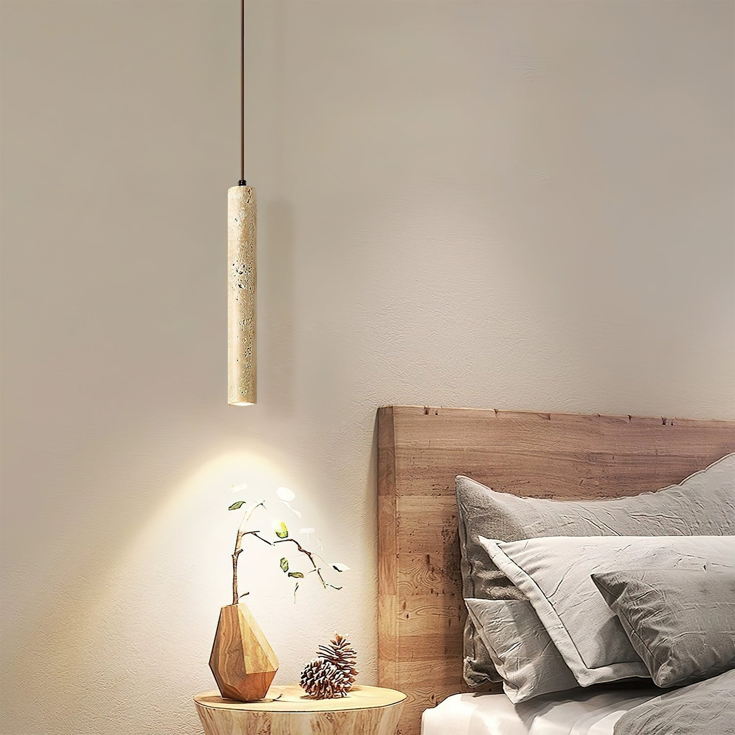 Olvynarae Cylindrical Travertine Pendant Light - Lamp Copper