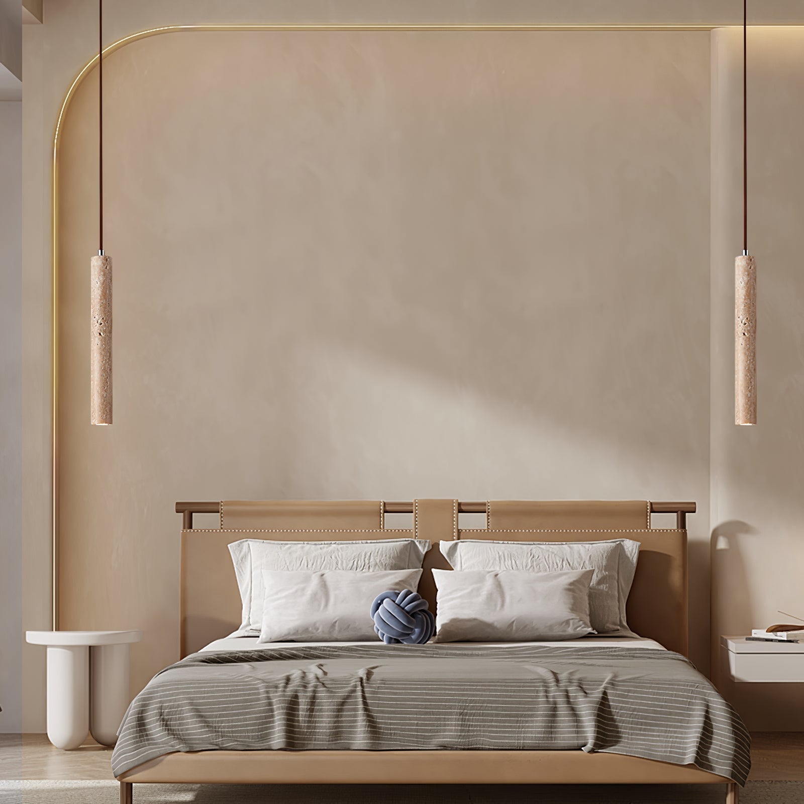 Olvynarae Cylindrical Travertine Pendant Light - Lamp Copper