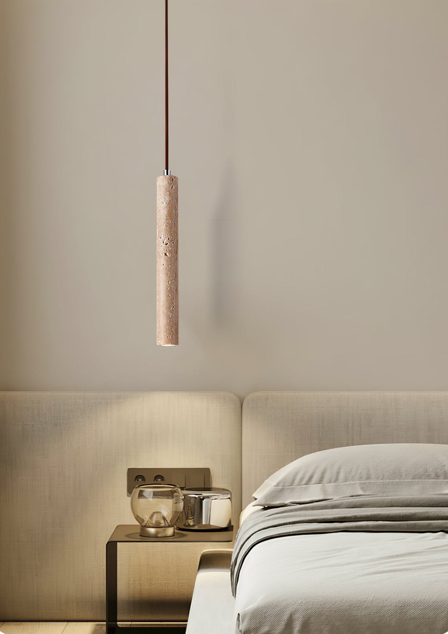 Olvynarae Cylindrical Travertine Pendant Light - Lamp Copper