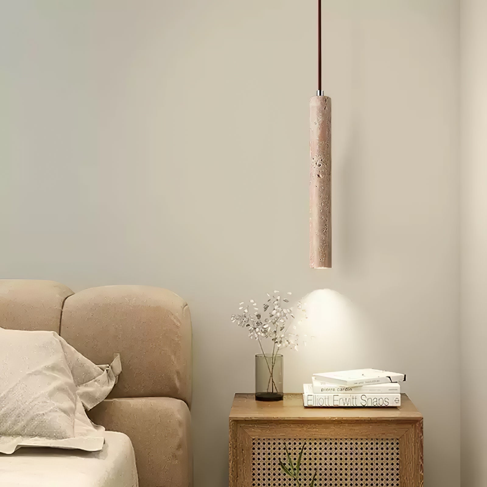 Olvynarae Cylindrical Travertine Pendant Light - Lamp Copper