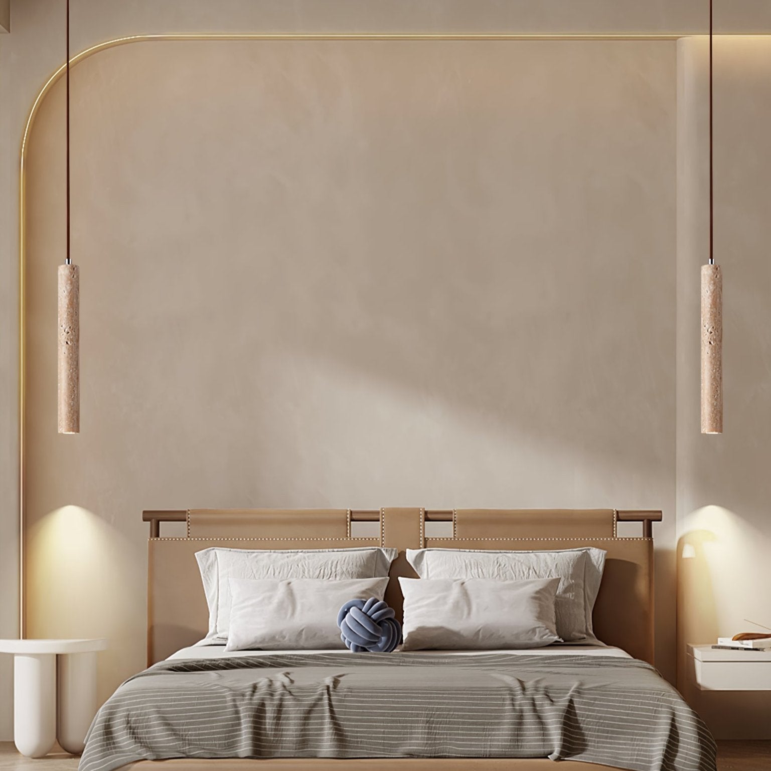 Olvynarae Cylindrical Travertine Pendant Light - Lamp Copper