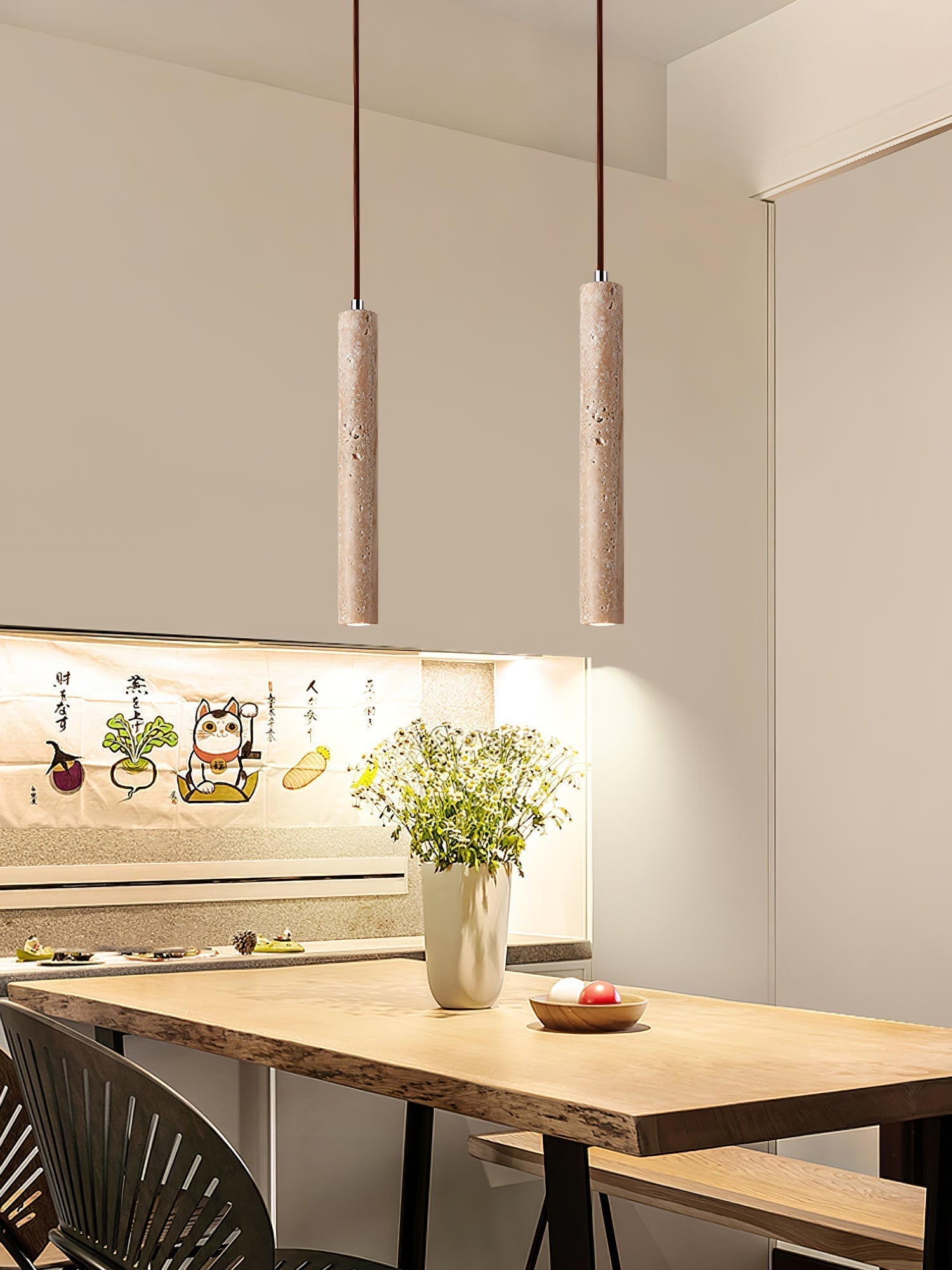 Olvynarae Cylindrical Travertine Pendant Light - Lamp Copper