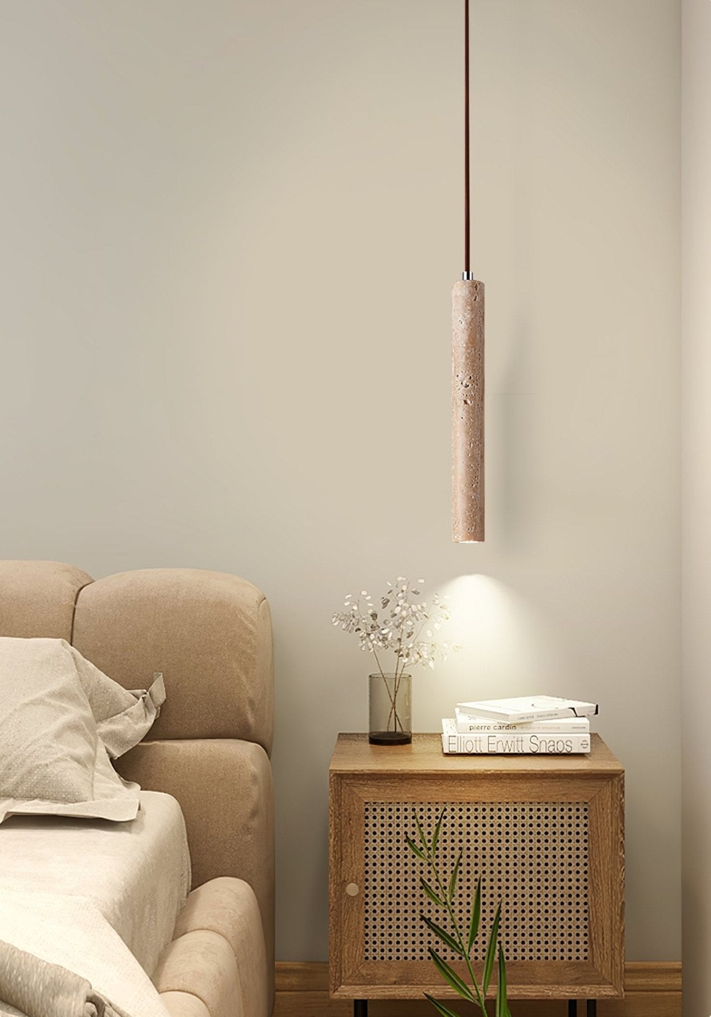 Olvynarae Cylindrical Travertine Pendant Light - Lamp Copper