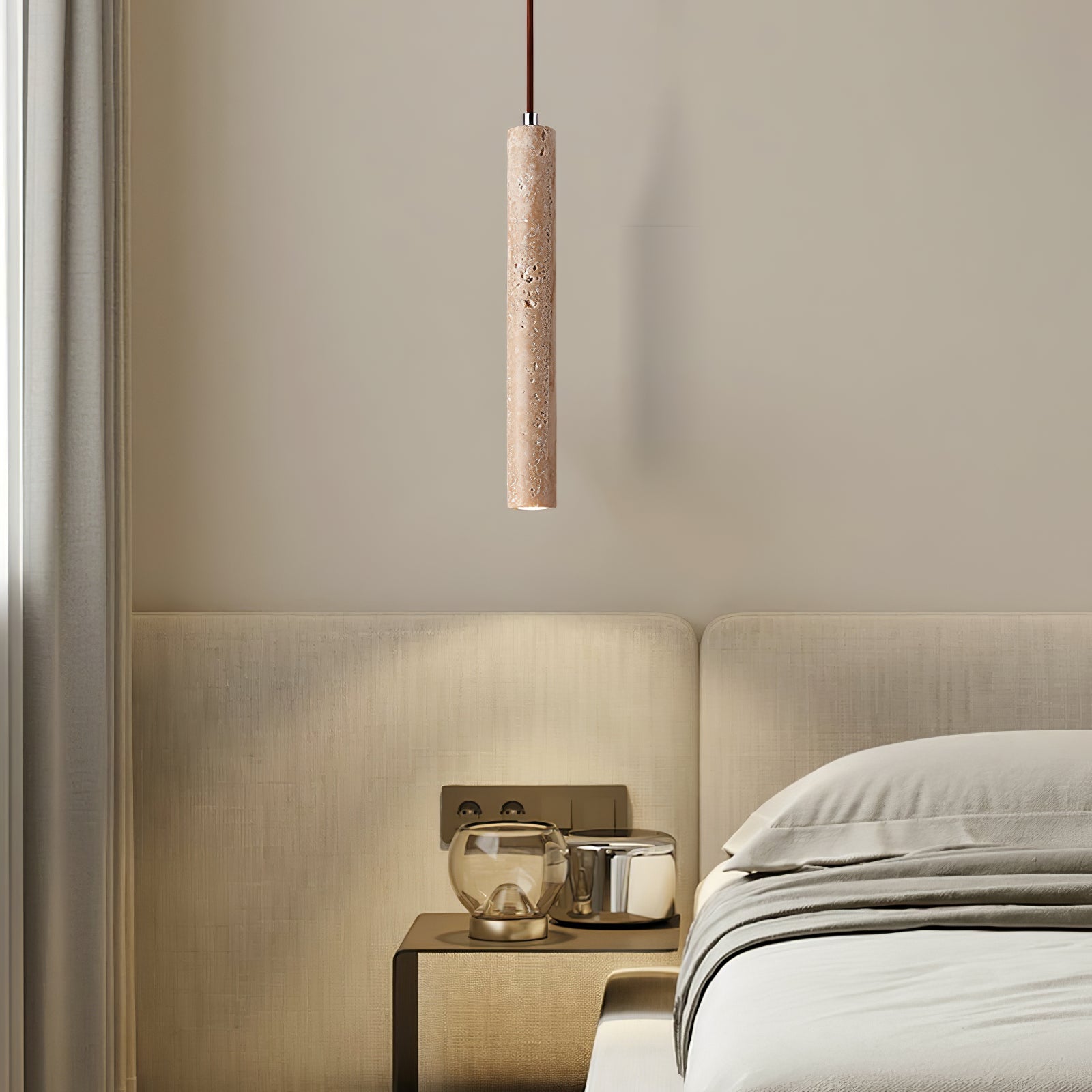 Olvynarae Cylindrical Travertine Pendant Light - Lamp Copper