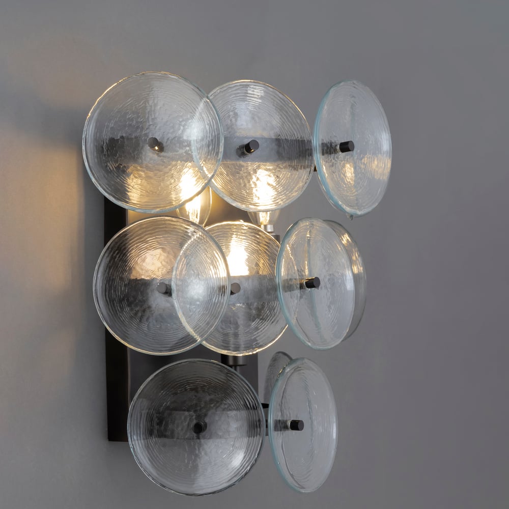 Aurora Wall Sconce Pressed Glass Disc Vintage Amber - Lamp Copper