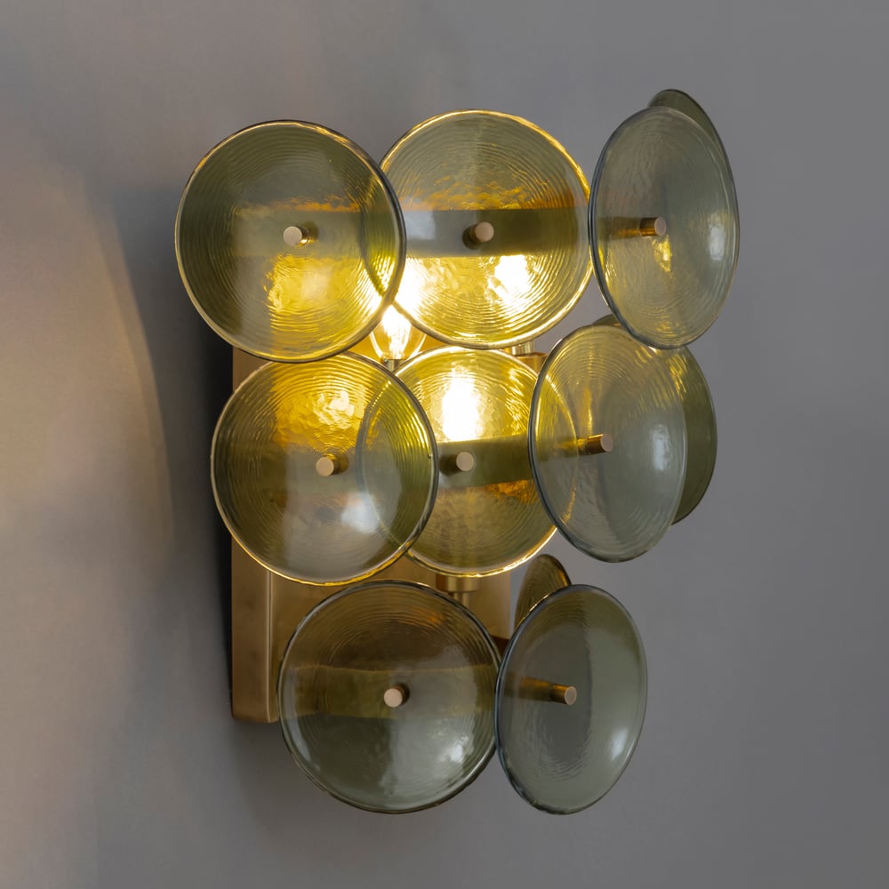 Aurora Wall Sconce Pressed Glass Disc Vintage Amber - Lamp Copper