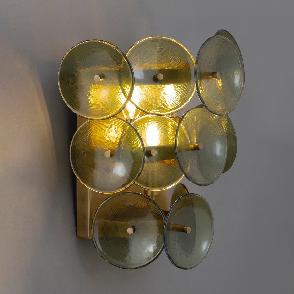 Aurora Wall Sconce Pressed Glass Disc Vintage Amber - Lamp Copper
