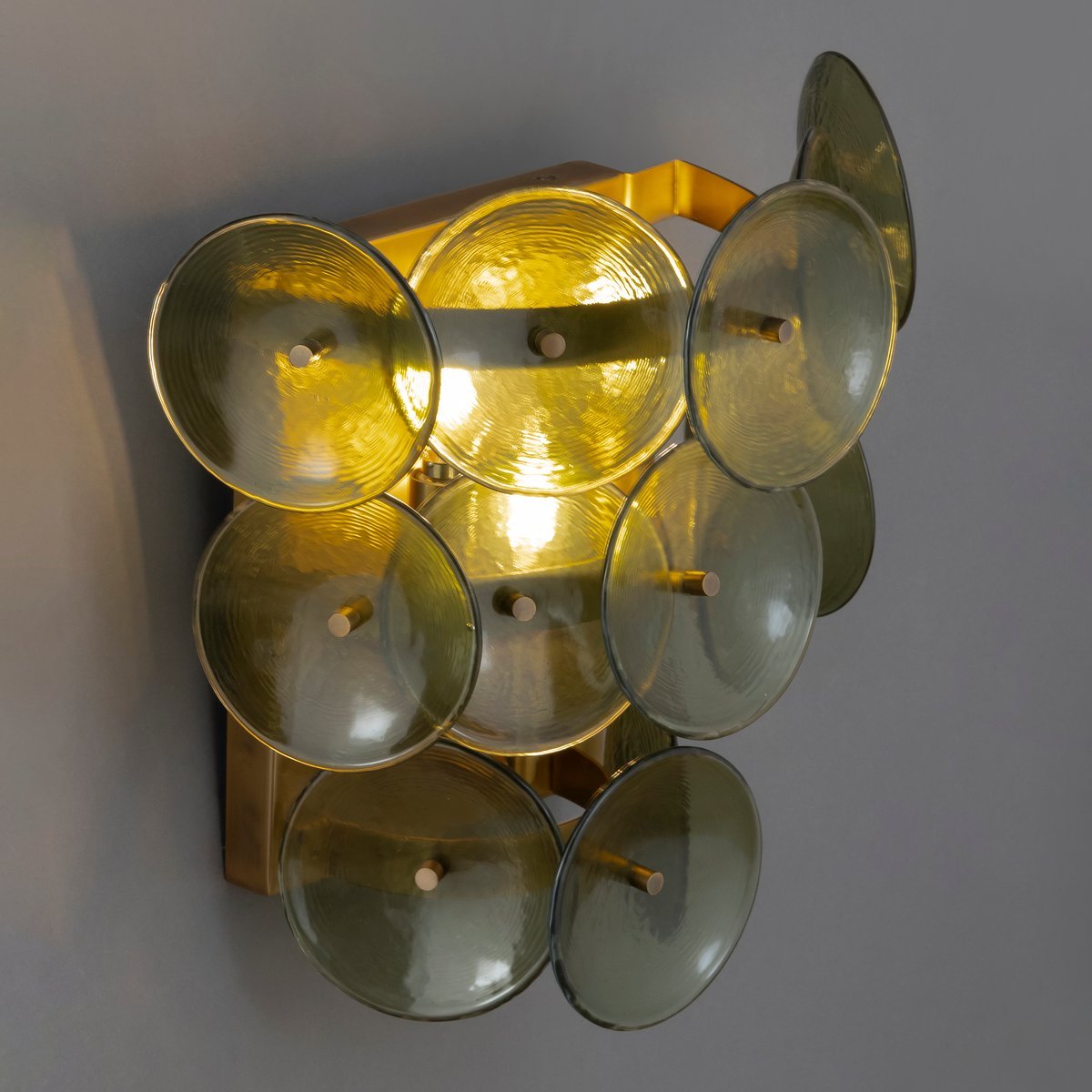 Aurora Wall Sconce Pressed Glass Disc Vintage Amber - Lamp Copper