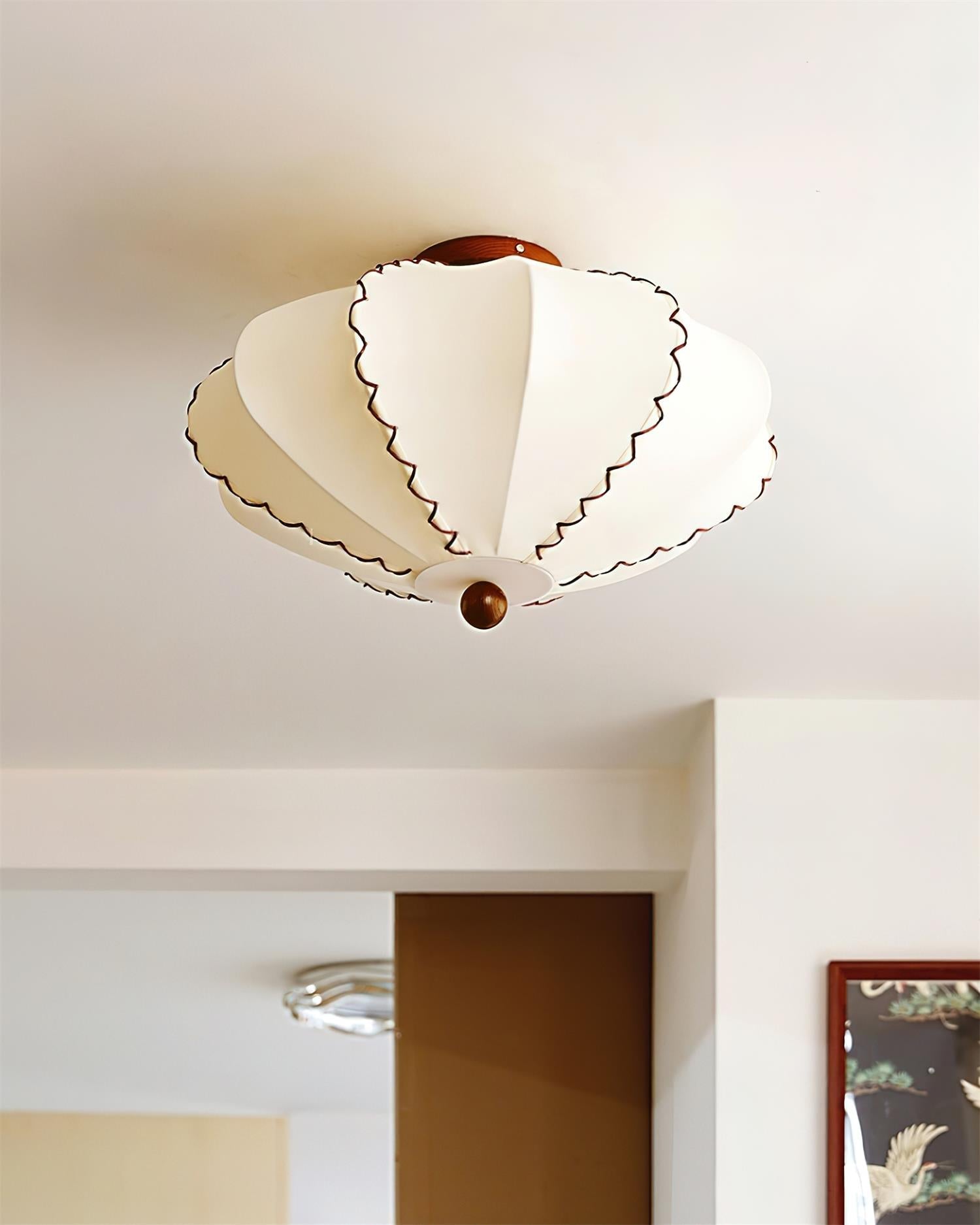 Ceiling Light Beige Fabric with Walnut Wood Accents Artistic - Lamp Copper