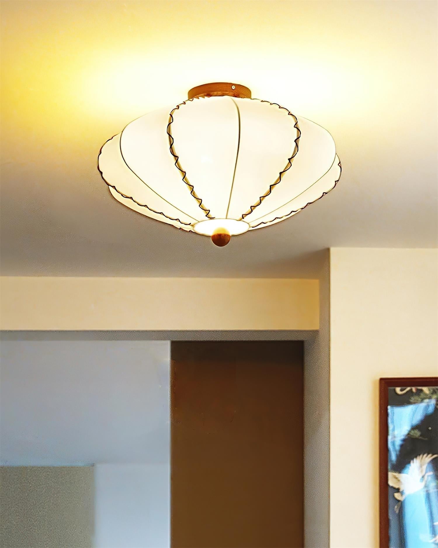 Ceiling Light Beige Fabric with Walnut Wood Accents Artistic - Lamp Copper