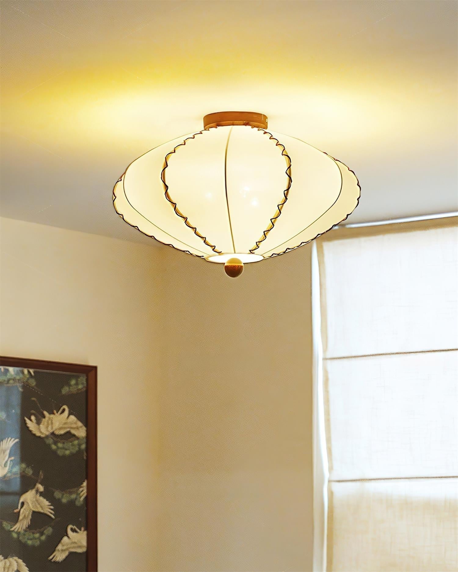 Ceiling Light Beige Fabric with Walnut Wood Accents Artistic - Lamp Copper