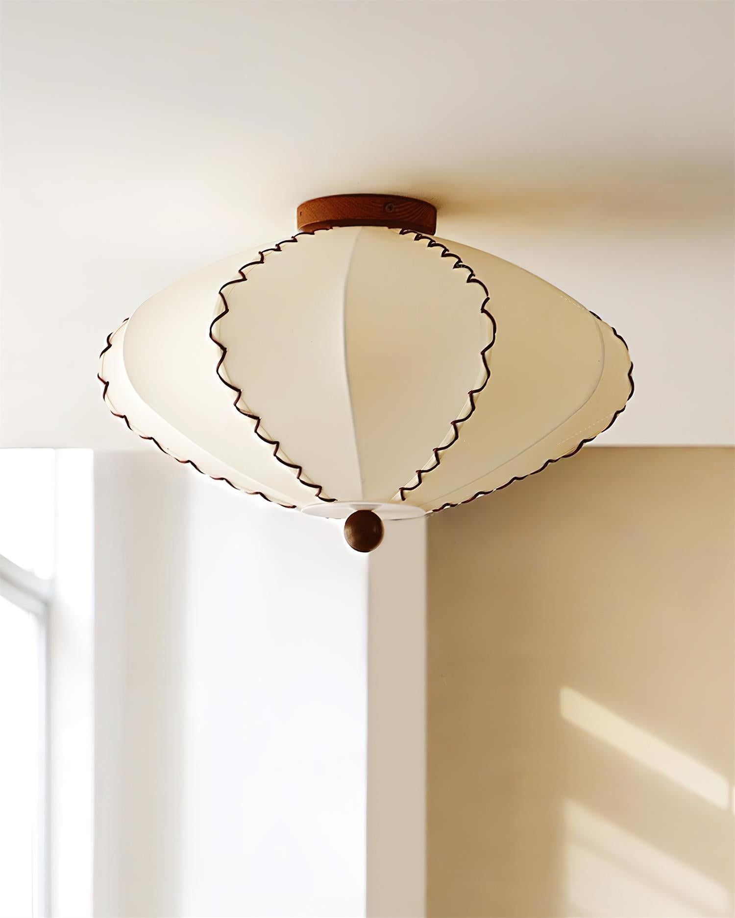 Ceiling Light Beige Fabric with Walnut Wood Accents Artistic - Lamp Copper