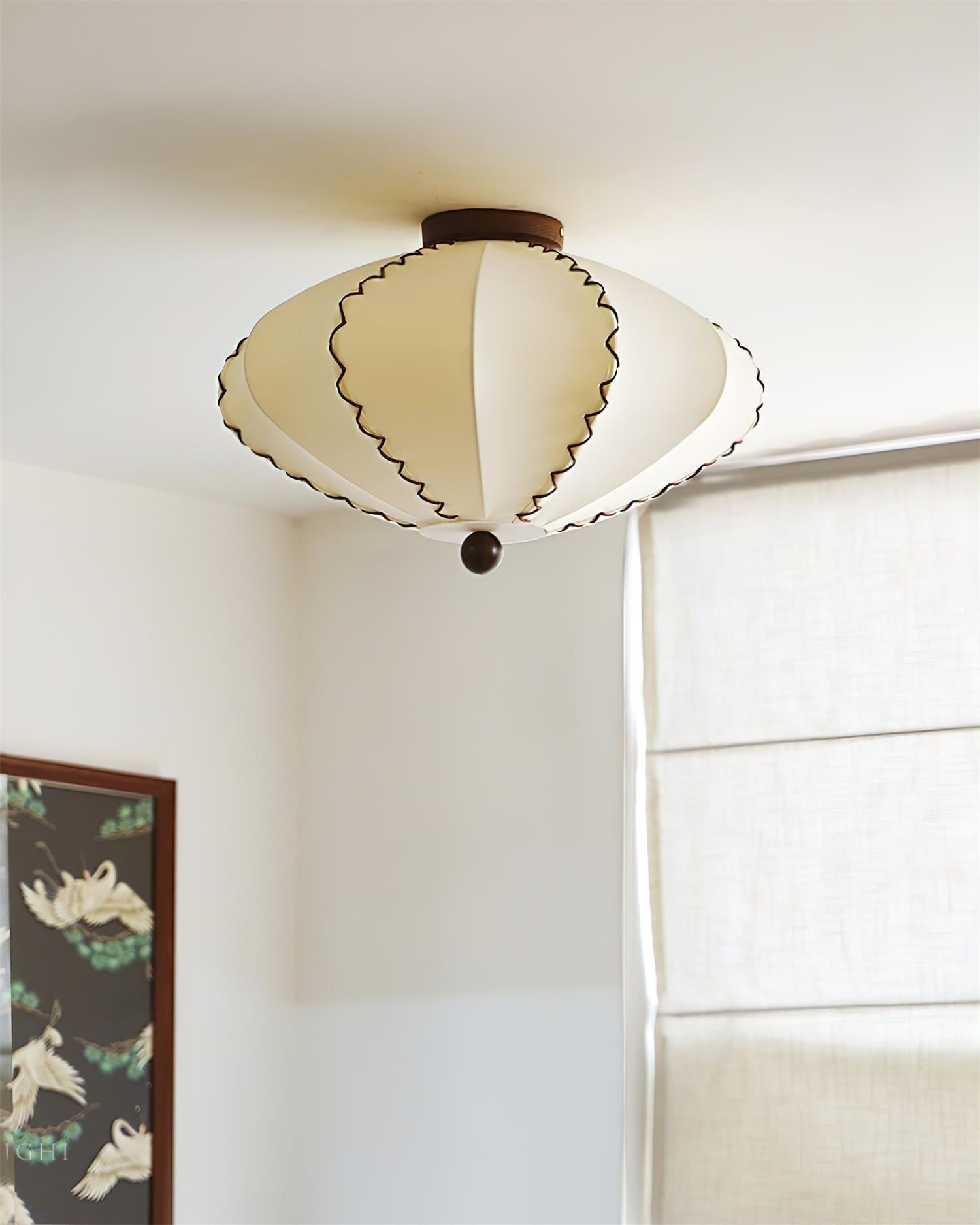 Ceiling Light Beige Fabric with Walnut Wood Accents Artistic - Lamp Copper
