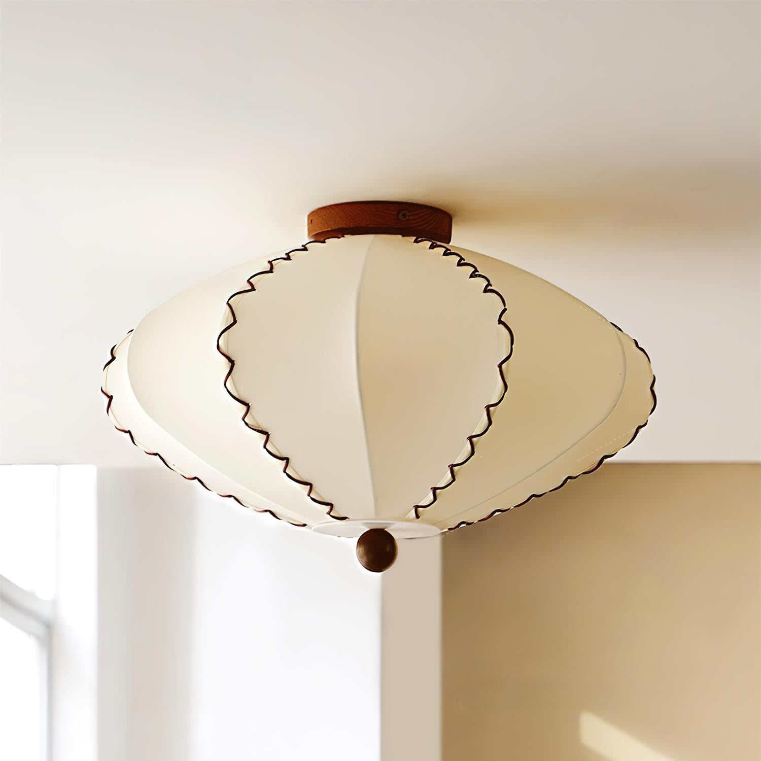 Ceiling Light Beige Fabric with Walnut Wood Accents Artistic - Lamp Copper