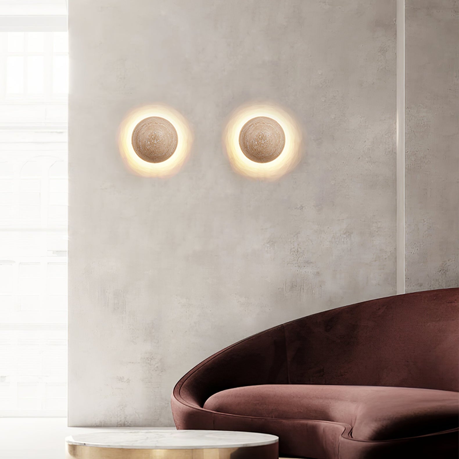 Nyvarion Minimalist Travertine Wall Light - Lamp Copper