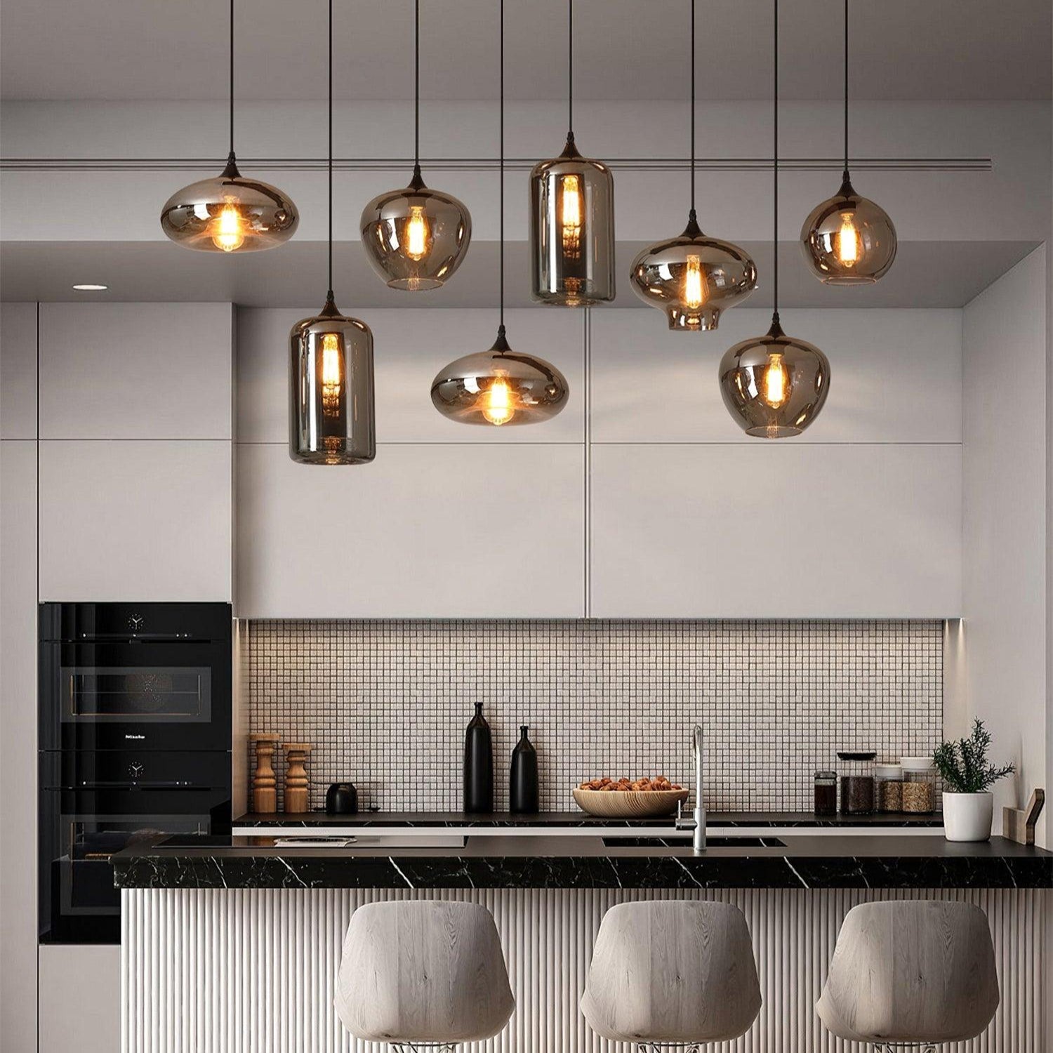 June Minimalist Bottle Glass Pendant Light Smoke Gray - Lamp Copper